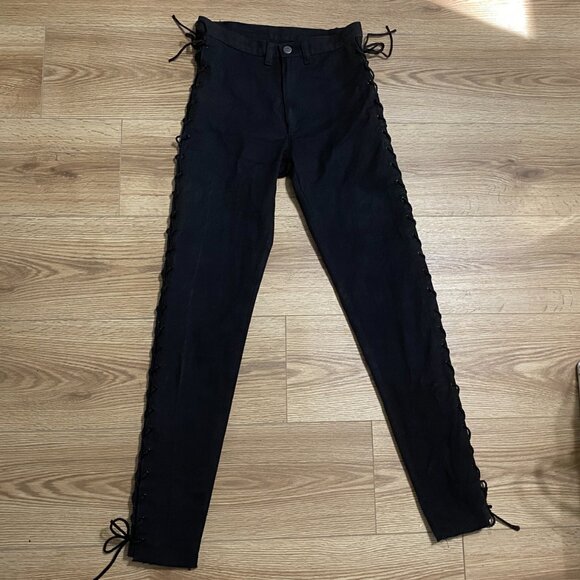 Vintage 1980's, Lip Service LA, Black, Side Lace Rocker Jeans, size 28 - Picture 3 of 12